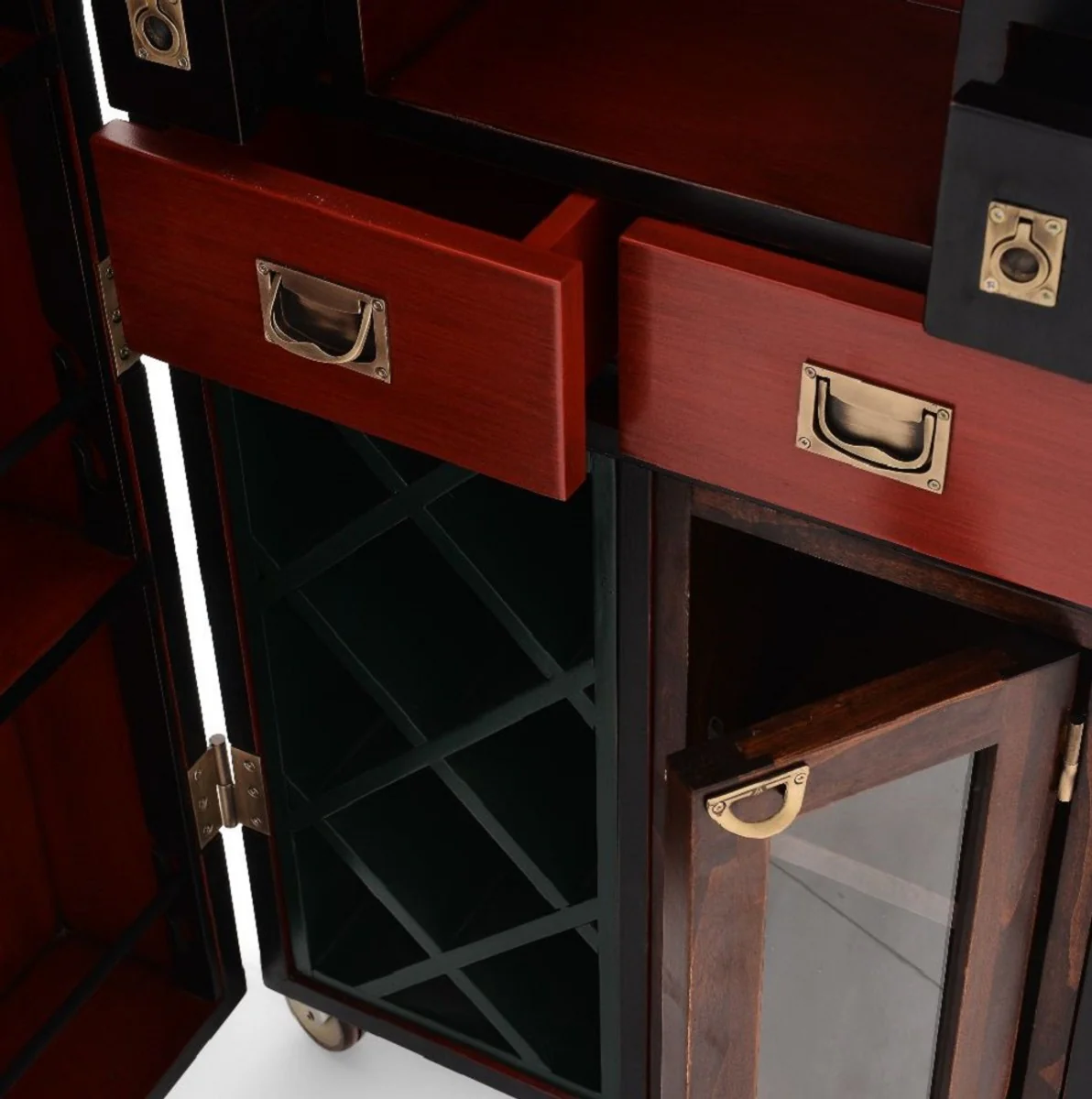 Luxus Barschrank mit Rollen Antik Schwarz 59 x 51 x H. 120 cm - Kofferschrank im Retro Look - Retro Stil Weinschrank - Bar Möbel - Luxus Möbel