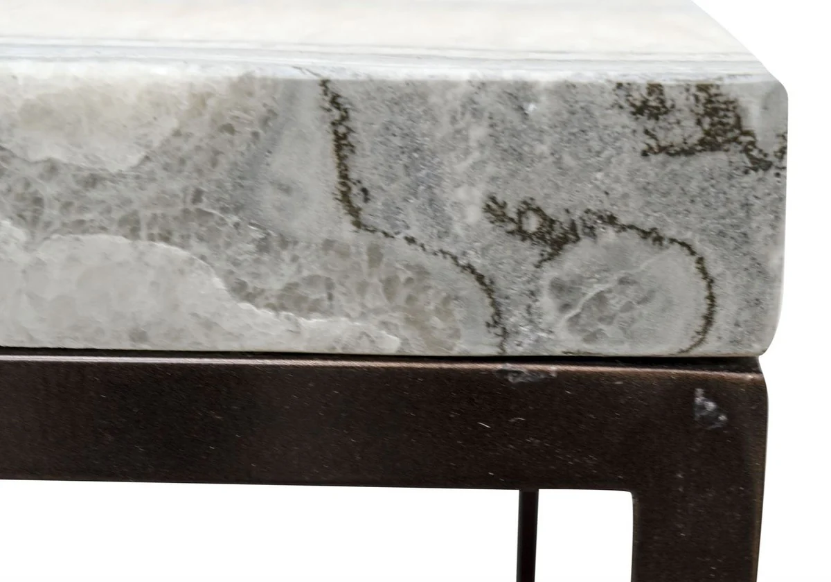 Luxus Wohnzimmertisch mit Naturstein Tischplatte 80 x 50 x H. 40 cm - Luxus Couchtisch