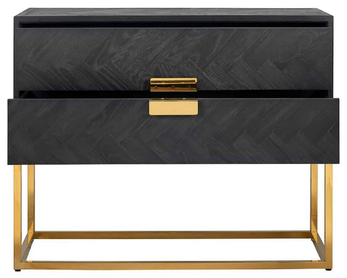 Luxus Massivholz Kommode mit 2 Schubladen Schwarz / Gold 108 x 45 x H. 87 cm - Wohnzimmer Möbel - Hotel Möbel - Luxus Kollektion