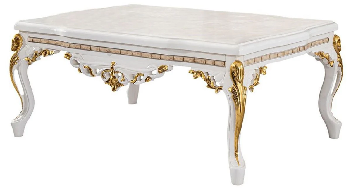 Luxus Barock Couchtisch Weiß / Braun / Gold - Prunkvoller Wohnzimmertisch im Barockstil - Barockstil Wohnzimmer Möbel - Barock Möbel - Barock Einrichtung - Luxus Möbel im Barockstil