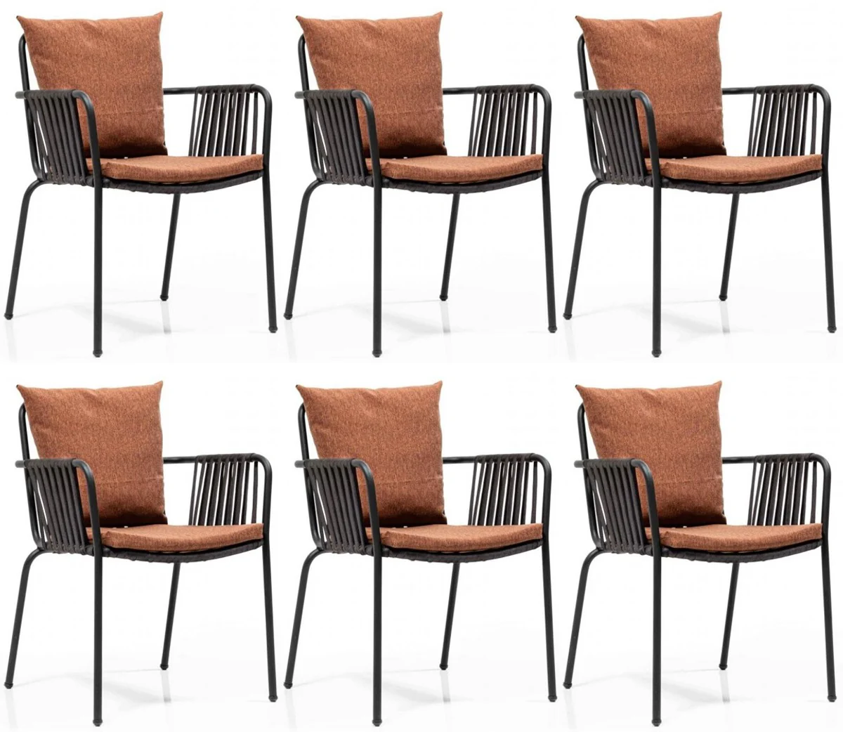 Luxus Gartenstuhl Set Braun / Schwarz 50 x 45 x H. 82 cm - Moderne Gartenstühle mit Armlehnen - Garten & Gastronomie Möbel