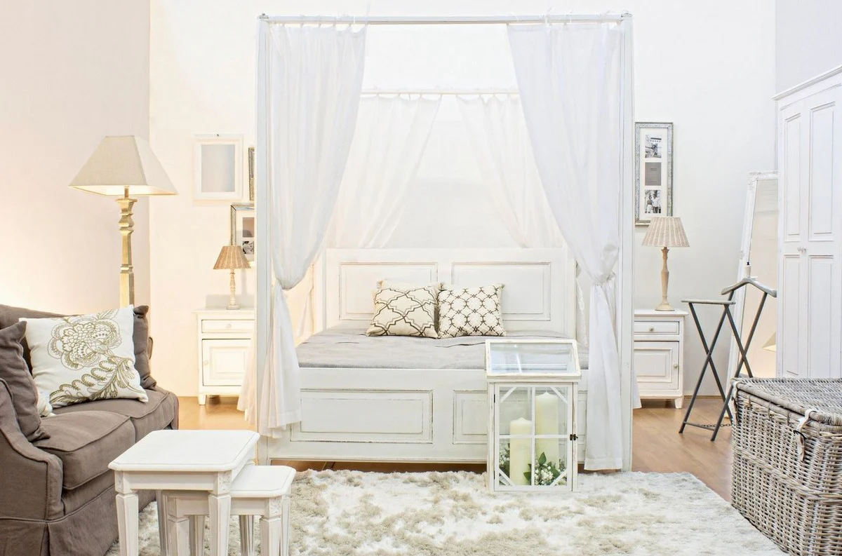 Landhausstil Schlafzimmerschrank Antik Weiß 90 x 55 x H. 190 cm - Massivholz Kleiderschrank mit 2 Türen und Schublade - Massivholz Schlafzimmer Möbel im Landhausstil