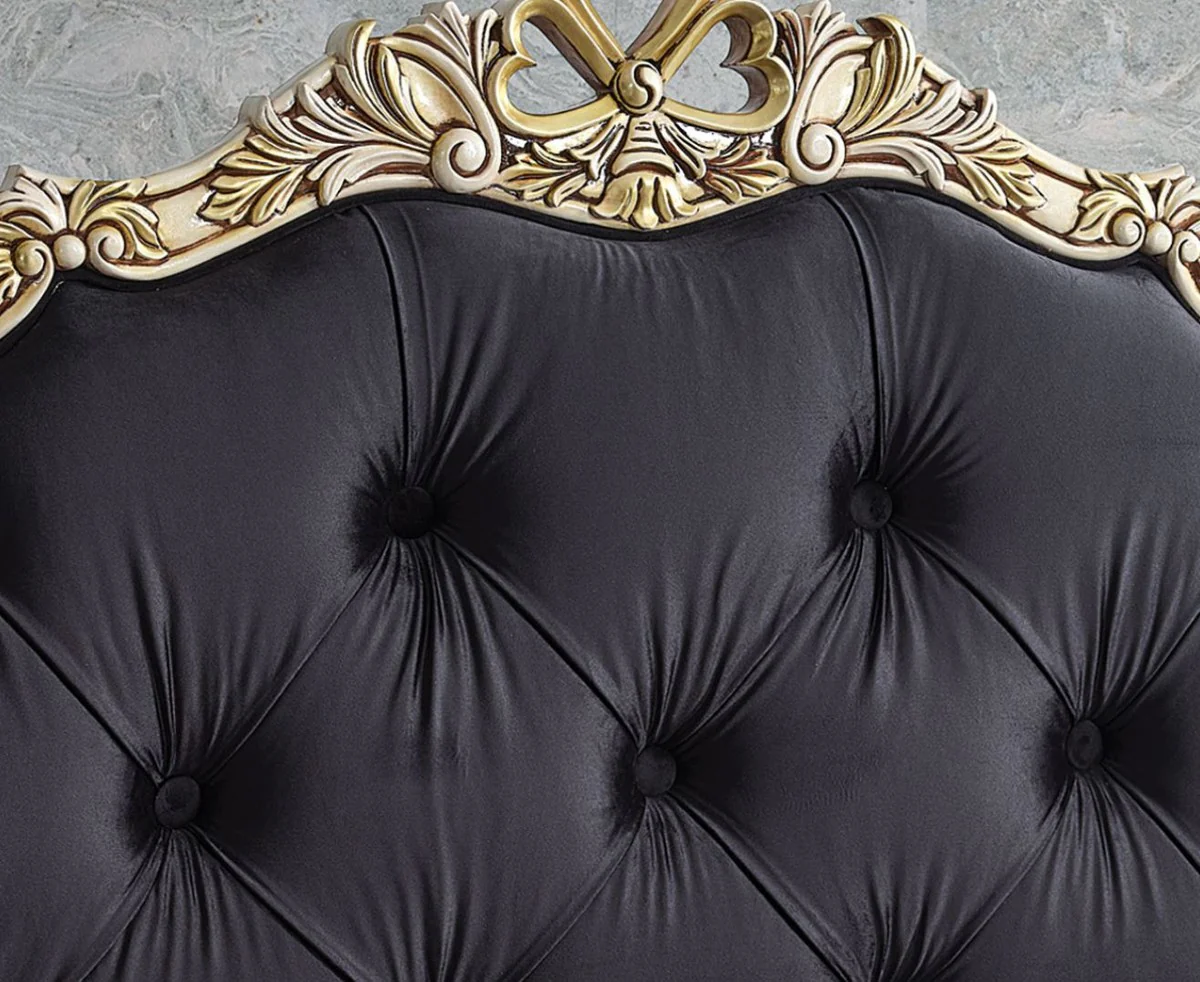 Luxus Barock Schlafzimmer Möbel Set Schwarz / Cremefarben / Gold - Verschiedene Größen - 1 Barock Doppelbett & 2 Barock Nachtkommoden - Barock Schlafzimmer & Hotel Möbel