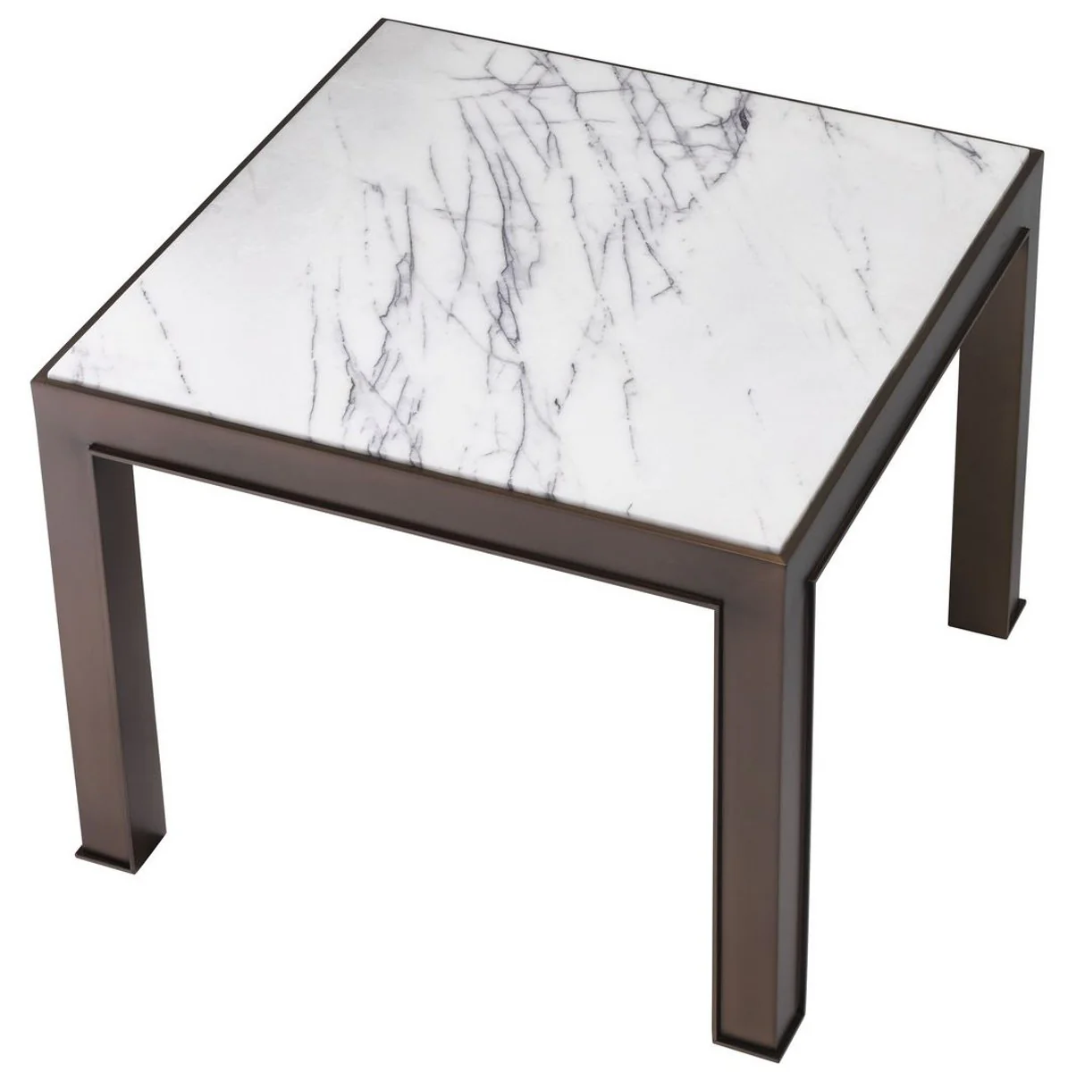 Luxus Beistelltisch Antik Messingfarben / Weiß / Lila 65 x 65 x H. 51,5 cm - Edelstahl Tisch mit Marmorplatte - Wohnzimmer Möbel - Luxus Möbel