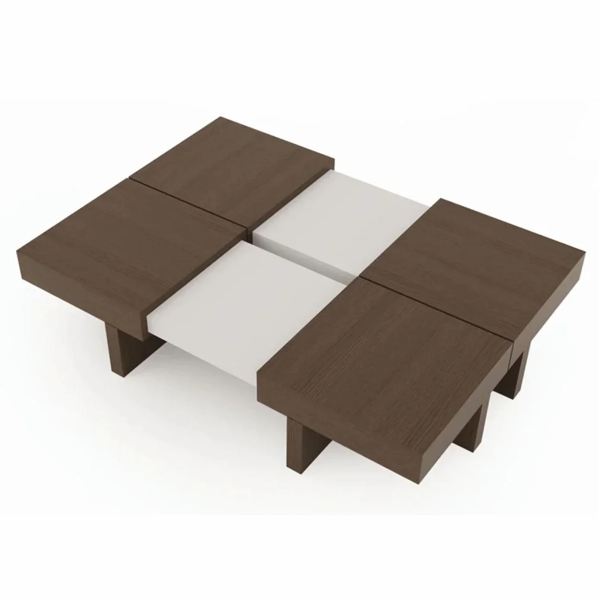 Luxus Couchtisch Braun / Weiß 100-140 cm - Ausziehbarer Wohnzimmertisch