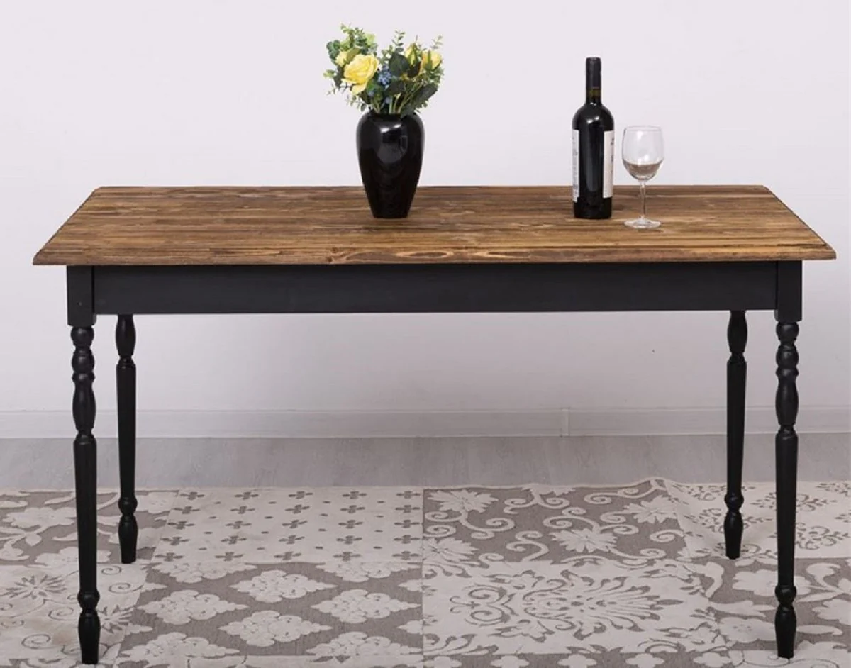 Landhausstil Esstisch Dunkelbraun / Schwarz 140 x 70 x H. 78 cm - Massivholz Küchentisch - Landhausstil Esszimmer Möbel