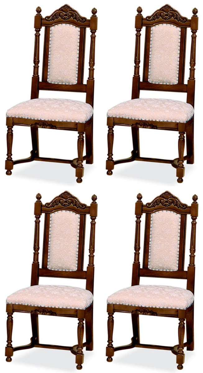 Luxus Barock Esszimmer Stuhl 4er Set Rosa / Weiß / Dunkelbraun - Barockstil Küchen Stühle - Prunkvolle Luxus Esszimmer Möbel im Barockstil - Edel & Prunkvoll