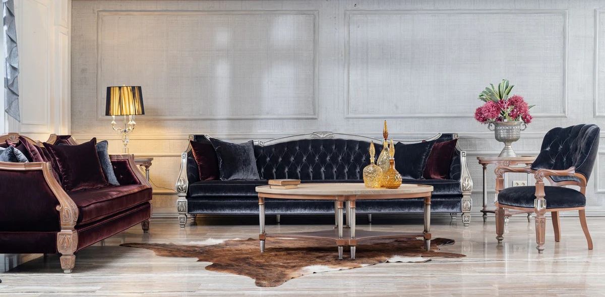 Luxus Barock Wohnzimmer Sofa Lila / Silber - Prunkvolle Barock Wohnzimmer & Hotel Möbel