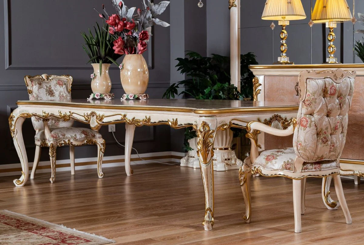 Luxus Barock Esszimmer Set - 1 Barock Esstisch & 8 Barock Esszimmerstühle mit elegantem Muster - Prunkvolle Esszimmer Möbel im Barockstil