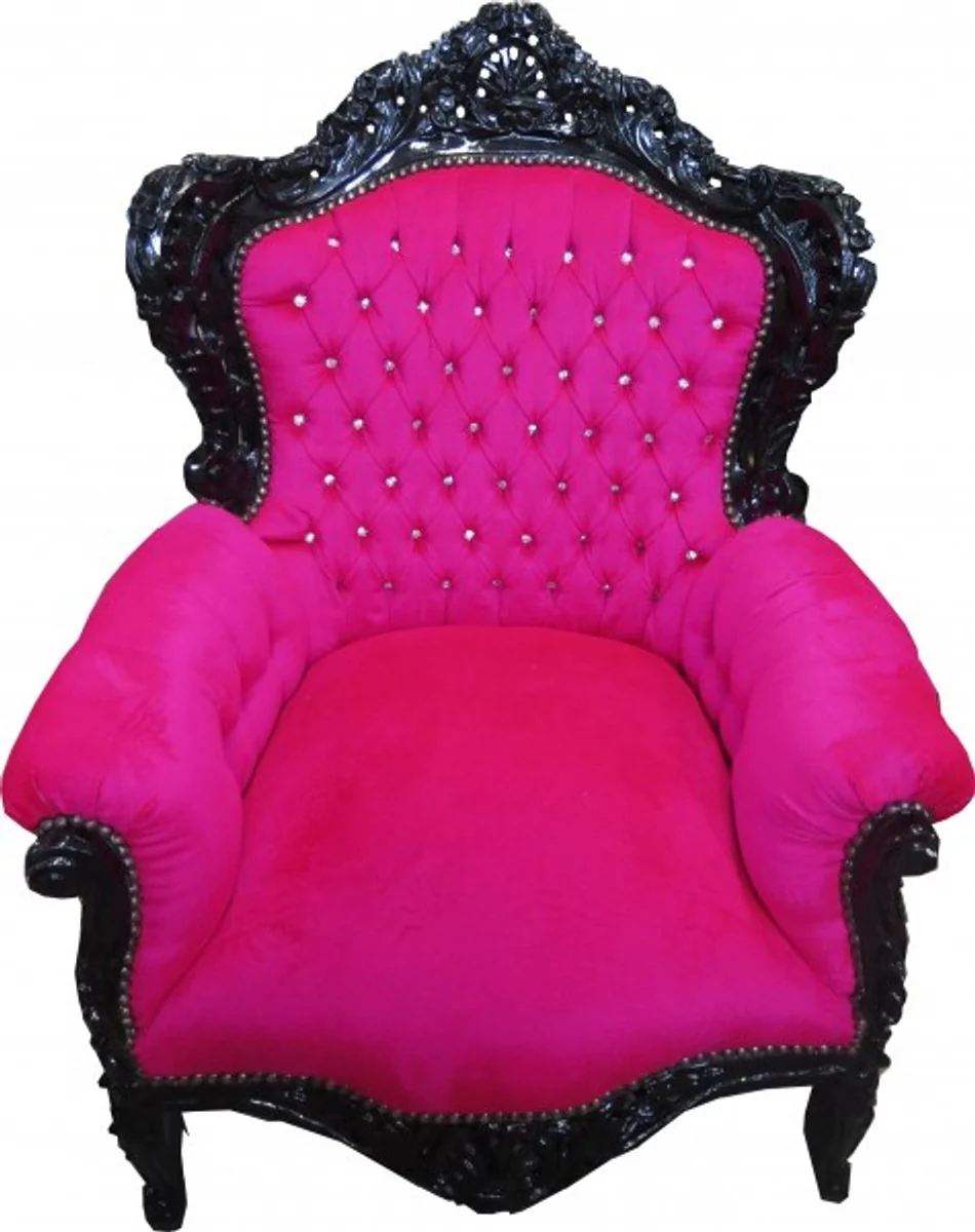 Sessel King Pink / Schwarz mit Bling Bling Glitzersteinen - Barock Kollektion