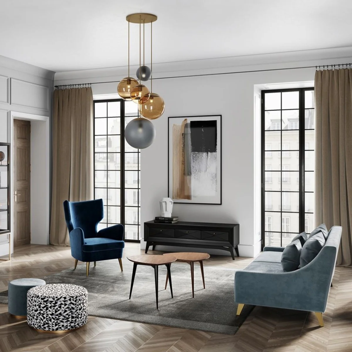 Luxus Neoklassik Sofa Hellblau / Gold 152 x 97 x H. 85 cm - Wohnzimmer Sofa - Hotel Sofa - Wohnzimmer Möbel - Hotel Möbel - Luxus Möbel - Neoklassik Möbel