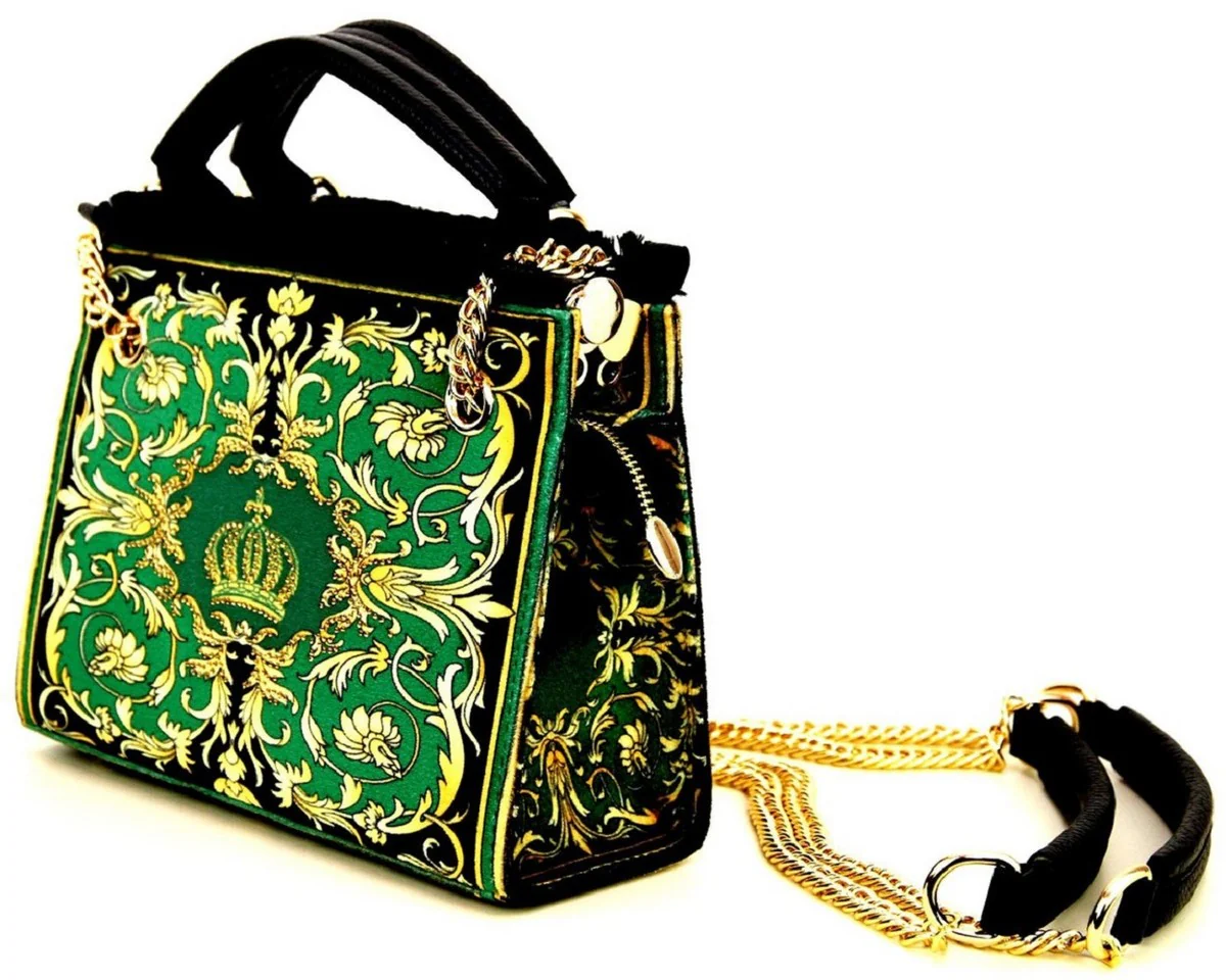 Pompöös by Luxus Damen Handtaschen Set Baroque Flowers mit Krone und Strass Steine Grün / Schwarz / Gold - Pompööse Damen Handtaschen designed by Harald Glööckler
