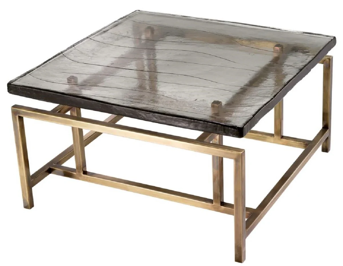 Luxus Couchtisch Vintage Messing 60,5 x 60,5 x H. 34 cm - Quadratischer Edelstahl Wohnzimmertisch mit Glasplatte - Wohnzimmer Möbel - Hotel Möbel - Luxus Möbel - Luxus Qualität