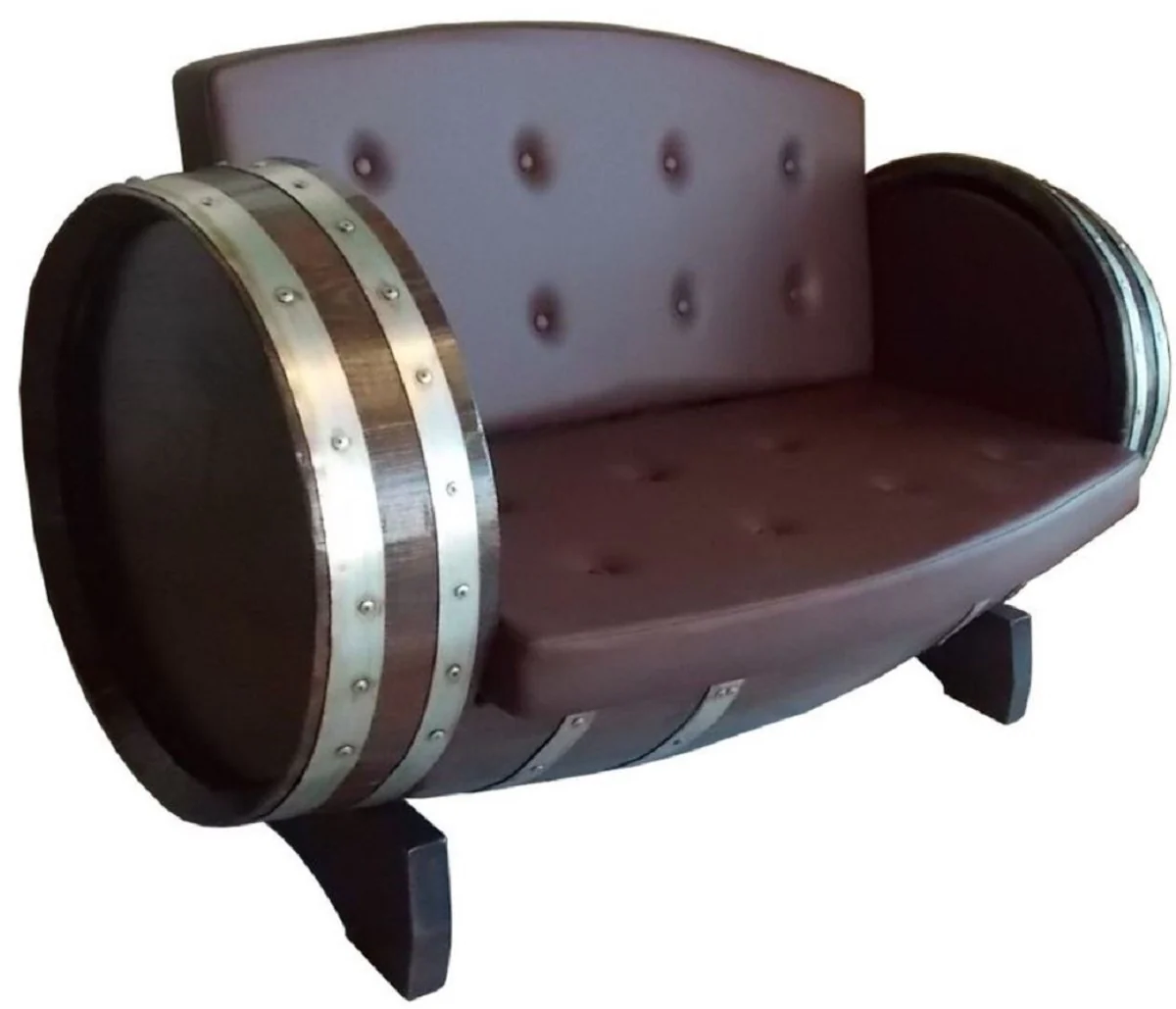 Luxus Fass Sofa Braun / Silber 130 x 65 x H. 85 cm - Gepolstertes Massivholz Weinfass Sofa - Garten Terrassen Gastronomie Möbel