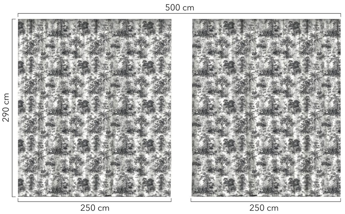 Luxus Vorhang Set Dschungel Weiß / Schwarz 250 x H. 290 cm - Bedruckte Leinen & Samt Vorhänge - Ösenvorhänge - Schiebevorhänge - Wohnzimmer Schlafzimmer Vorhänge