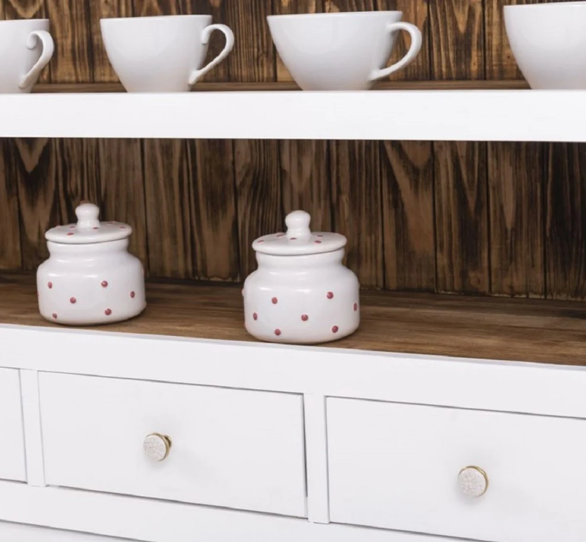 Landhausstil Esszimmerschrank Weiß / Dunkelbraun 179 x 50 x H. 210 cm - Massivholz Küchenschrank - Esszimmer Möbel im Landhausstil - Landhausstil Esszimmer Einrichtung