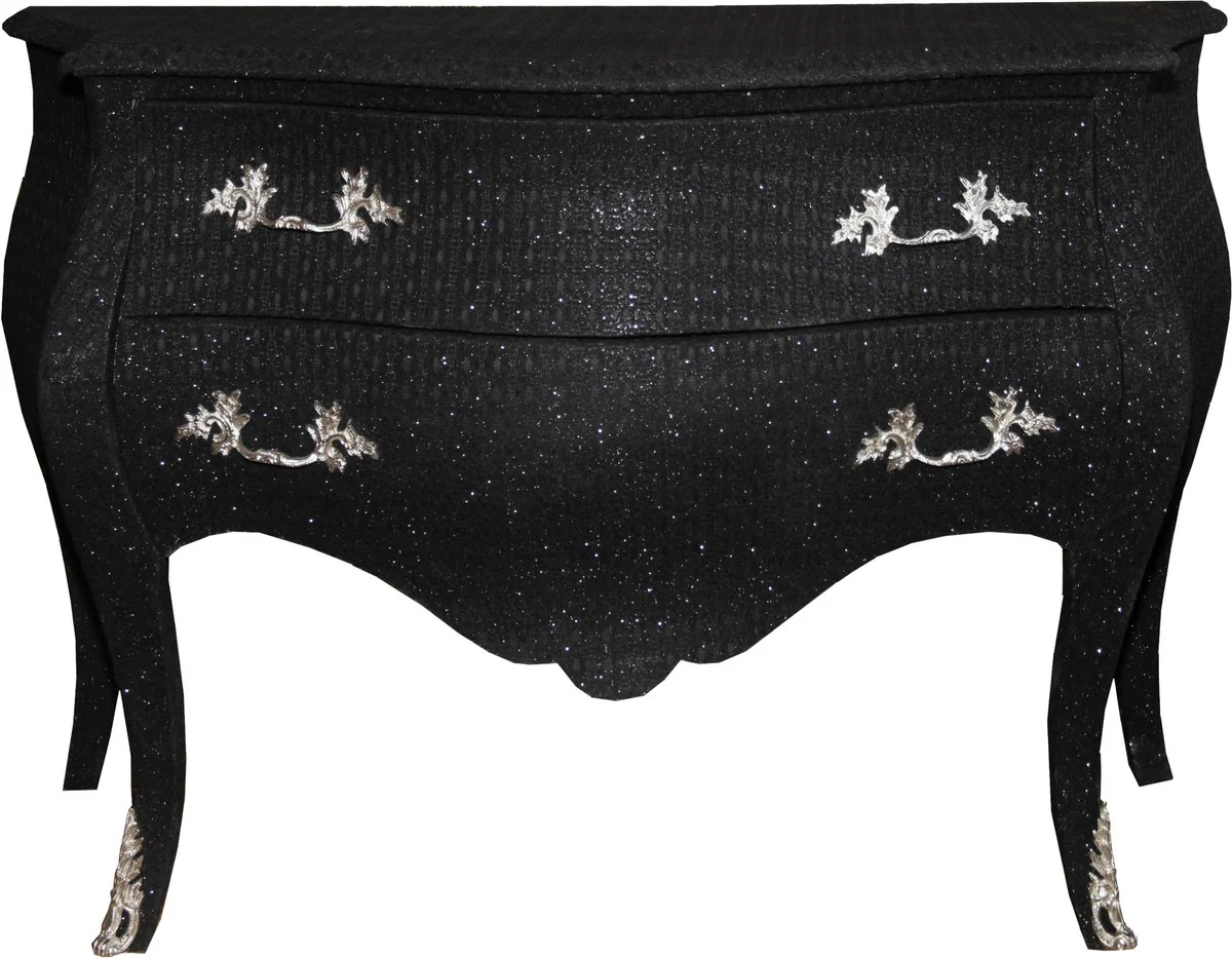 Barock Kommode Schwarz / Glitzerlook 120cm Mod2