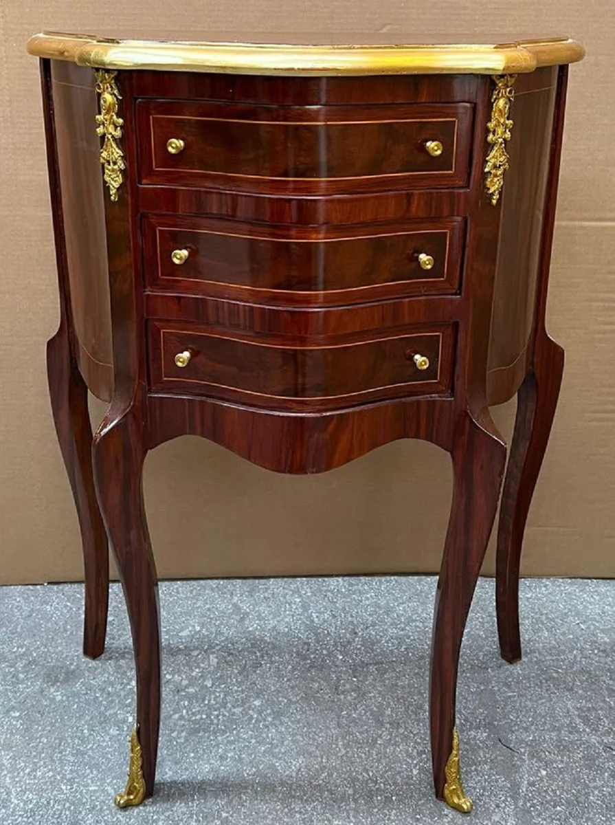 Barock Kommode Dunkelbraun / Gold - Handgefertigte Massivholz Kommode im Barockstil - Antik Stil Nachttisch - Beistelltisch mit 3 Schubladen - Handgefertigte Barock Möbel
