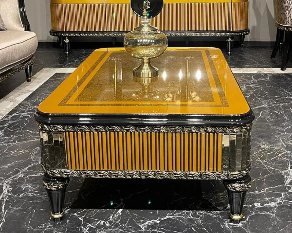 Luxus Barock Couchtisch Gold / Schwarz / Gold - Prunkvoller Wohnzimmertisch im Barockstil - Barockstil Wohnzimmer Möbel - Barock Einrichtung - Barock Möbel - Luxus Möbel im Barockstil