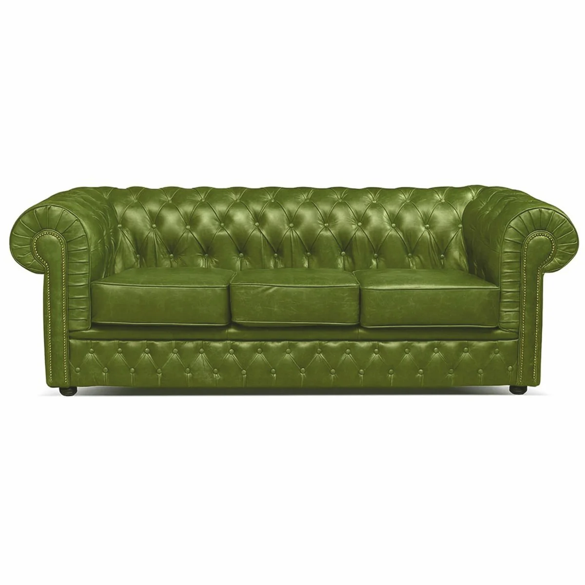 Luxus Chesterfield Leder Sofa Vintage Grün / Schwarz 224 cm - Echtleder Möbel