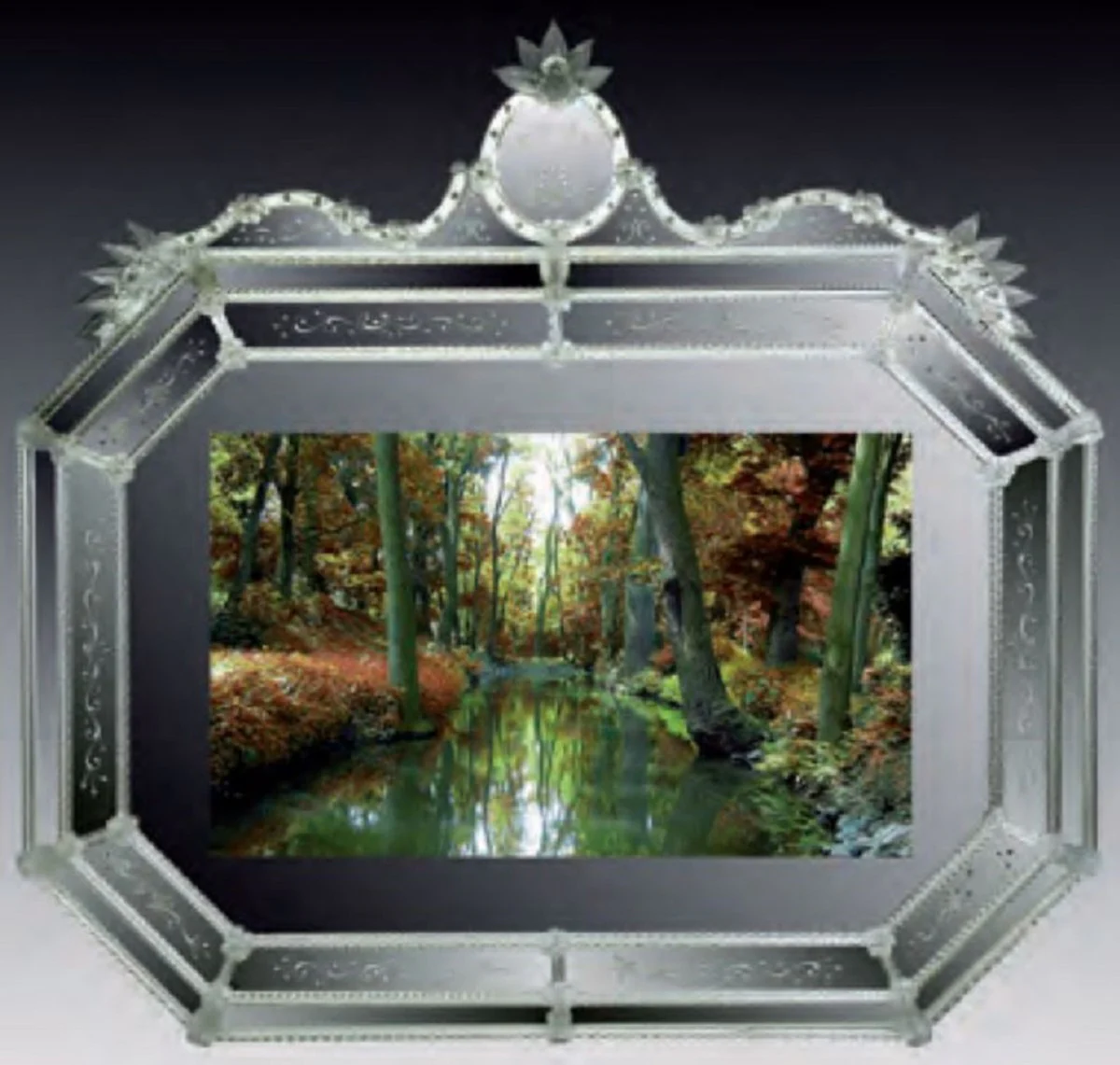 Luxus Barock Spiegel Grün - Prunkvoller Wandspiegel im Venezianischen Stil mit integriertem 46 Zoll TV - Hotel Möbel - Barock Möbel - Luxus Möbel im Barockstil - Made in Italy