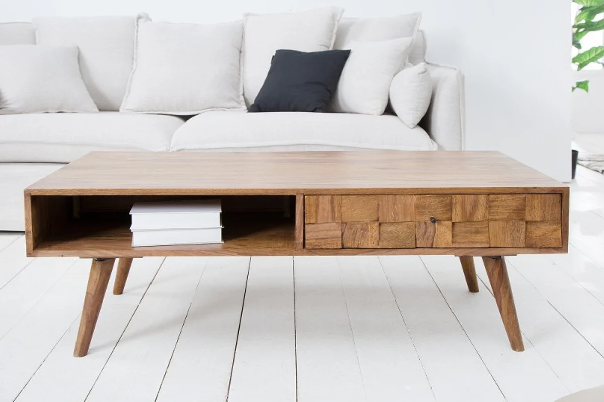 Designer Massivholz Couchtisch Natur B.117 x H.40 x T. 60 Salon Wohnzimmer Tisch