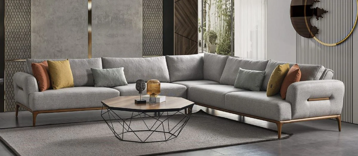 Luxus Ecksofa mit verstellbaren Rückenlehnen Grau / Braun 325 x 295 x H. 97 cm - Wohnzimmer Sofa mit Schlaffunktion - Wohnzimmer Möbel - Luxus Möbel - Luxus Einrichtung
