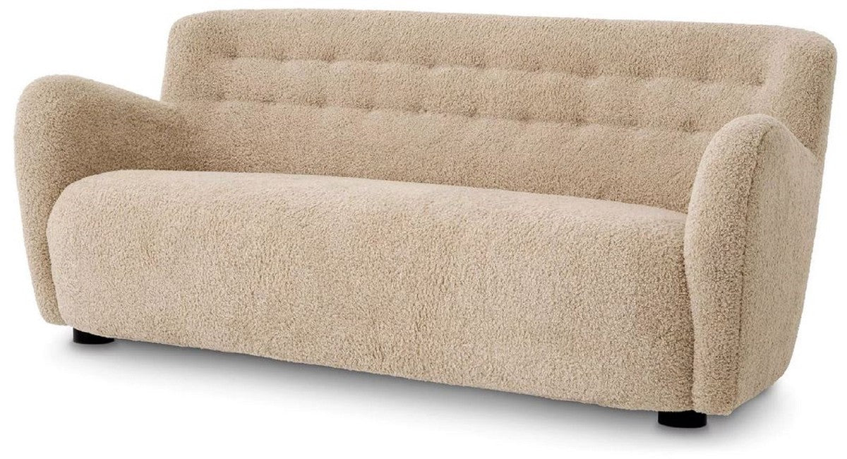 Luxus Sofa Sandfarben / Schwarz 188 x 87 x H. 80 cm - Wohnzimmer Sofa - Hotel Sofa - Wohnzimmer Möbel - Wohnzimmer Einrichtung - Hotel Möbel - Luxus Möbel - Luxus Einrichtung