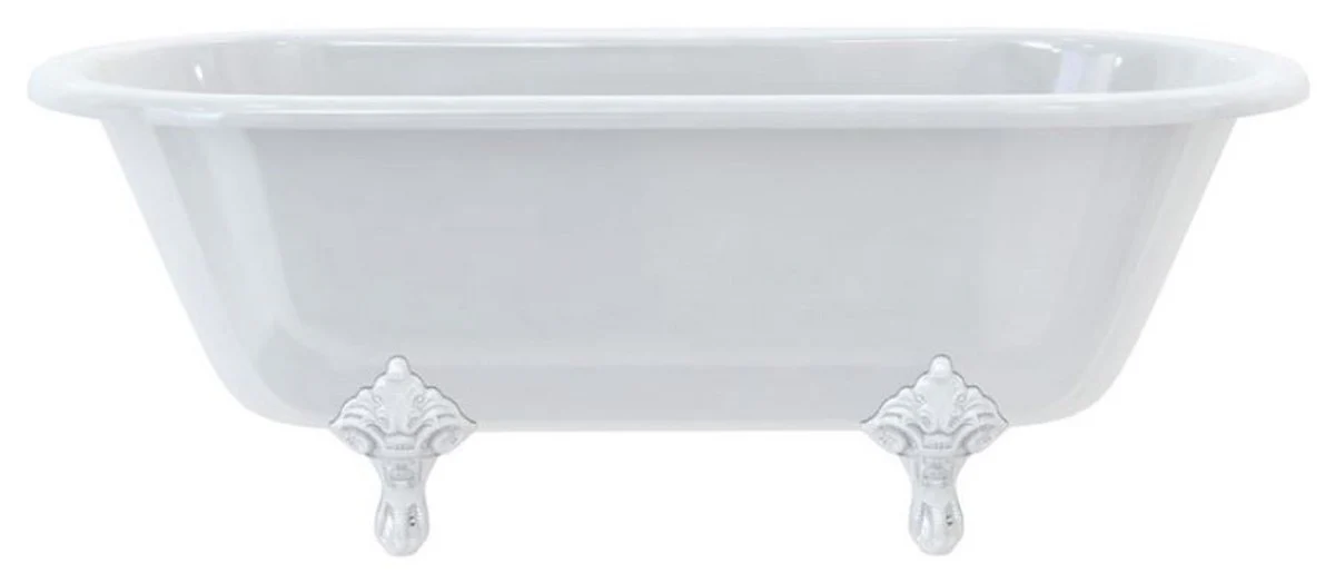 Luxus Jugendstil Badewanne Weiß / Weiß 169 x 74,5 x H. 62 cm - Freistehende Retro Acryl Badewanne - Retro Badezimmer Möbel