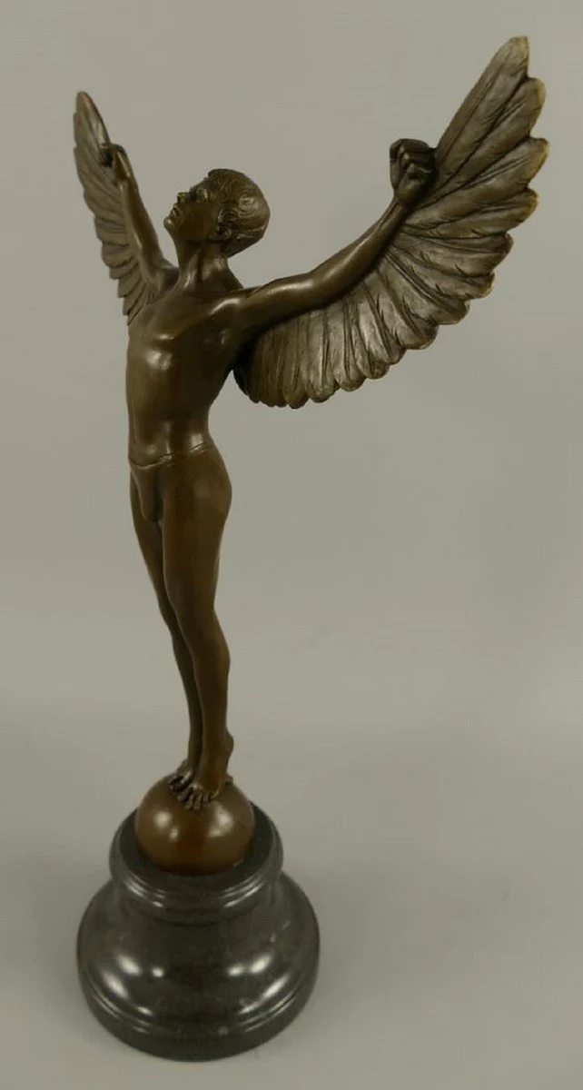 Luxus Jugendstil Deko Skulptur Icarus Bronze / Schwarz 27 x 12 x H. 40 cm - Bronze Figur mit Marmorsockel - Barock & Jugendstil Bronze Skulpturen