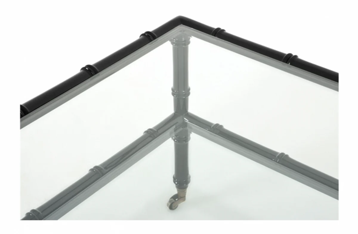 Luxus Art Deco Designer Teakholz Couchtisch Schwarz - Wohnzimmer Salon Tisch - Luxus Qualität