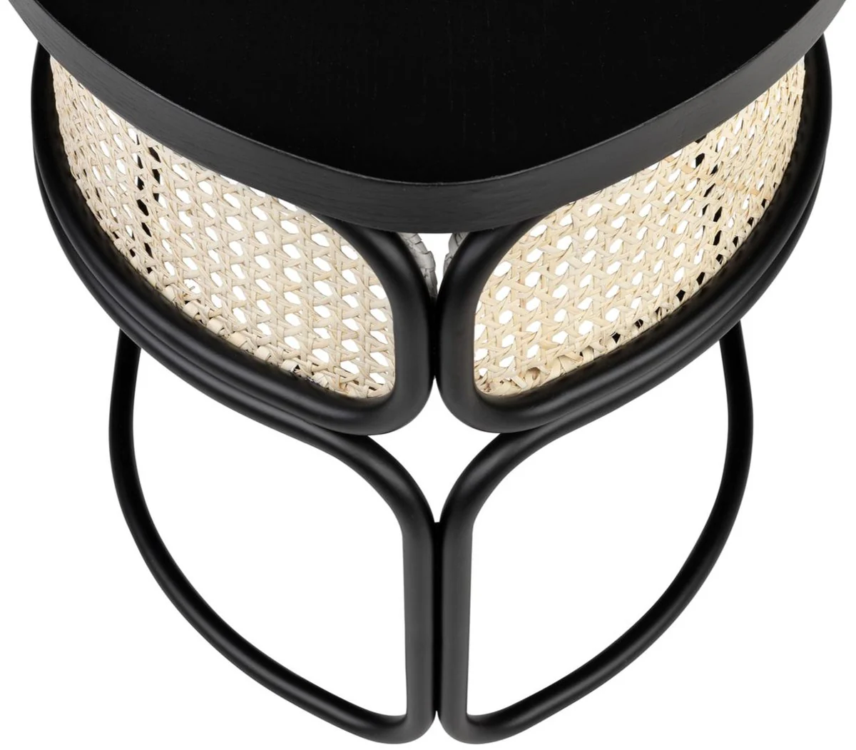 Designer Couchtisch Schwarz / Naturfarben 50 x 40 x H. 45,5 cm - Wohnzimmertisch mit Eichenfurnier Tischplatte edlem Rattangeflecht und pulverbeschichtetem Stahlrahmen