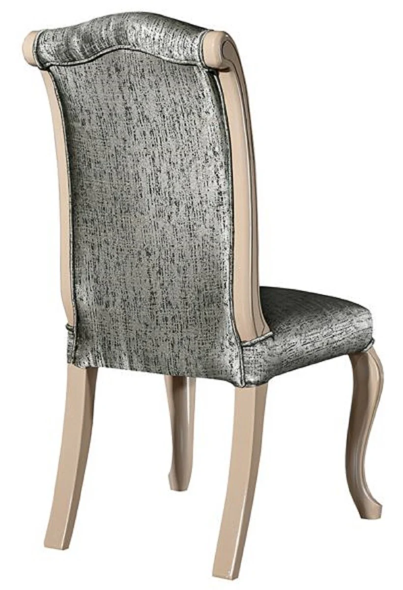 Luxus Art Deco Esszimmerstuhl Set Silber / Schwarz / Beige - Handgefertigtes Küchen Stühle 6er Set - Art Deco Esszimmer Möbel