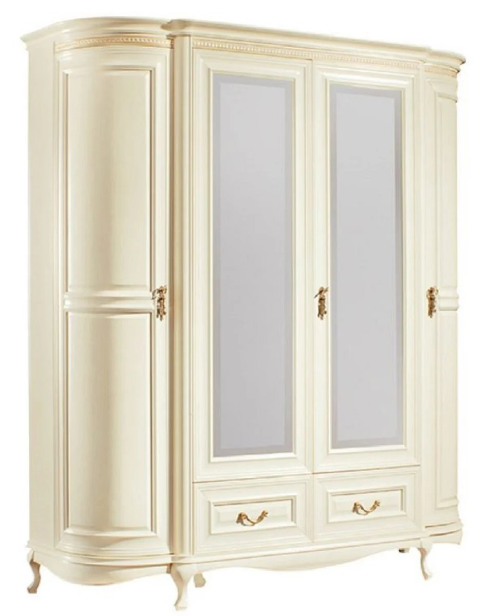 Luxus Barock Schlafzimmerschrank Creme / Gold 180,5 x 62,6 x H. 206,6 cm - Prunkvoller Kleiderschrank mit 4 Türen und 2 Schubladen - Schlafzimmermöbel