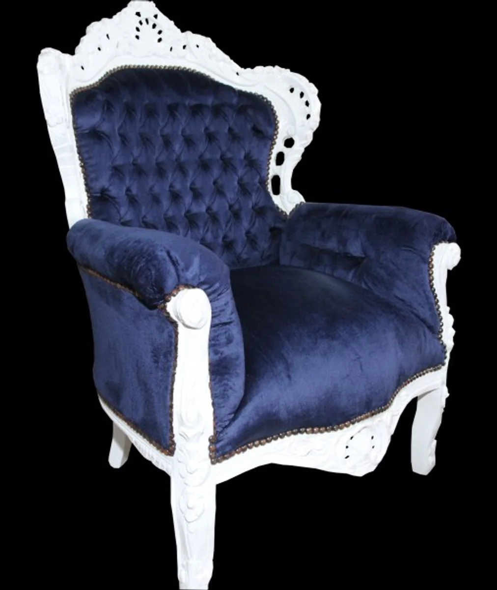 Barock Sessel King Royalblau/Weiss