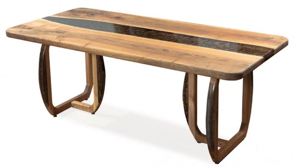 Luxus Esstisch Braun 200 x 100 x H. 76 cm - Rechteckiger Küchentisch mit Epoxiharz - Esszimmer Möbel - Epoxiharz Möbel - Luxus Möbel