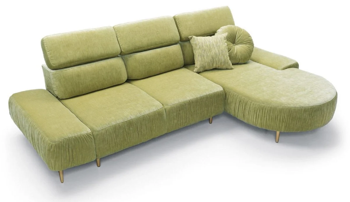 Luxus Ecksofa Grün / Messing 294 x 105-182 x H. 83-97 cm - Wohnzimmer Sofa mit 3 verstellbaren Kopfstützen und elektrisch verstellbarer Sitzfläche - Luxus Wohnzimmer Möbel