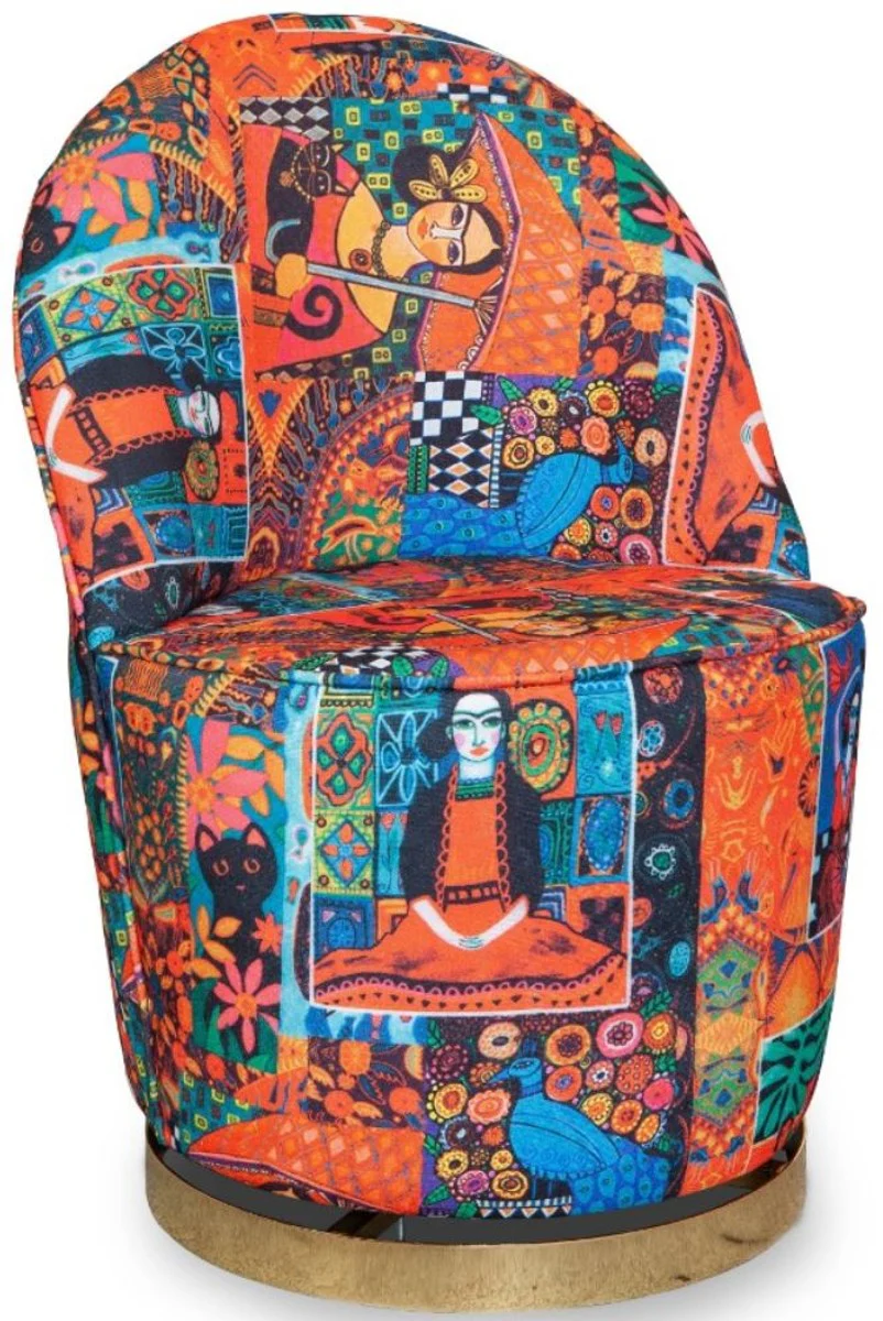 Designer Art Deco Wohnzimmer Set Mehrfarbig / Gold - 2 Sofas & 2 Drehsessel - Wohnzimmer Möbel - Art Deco Möbel