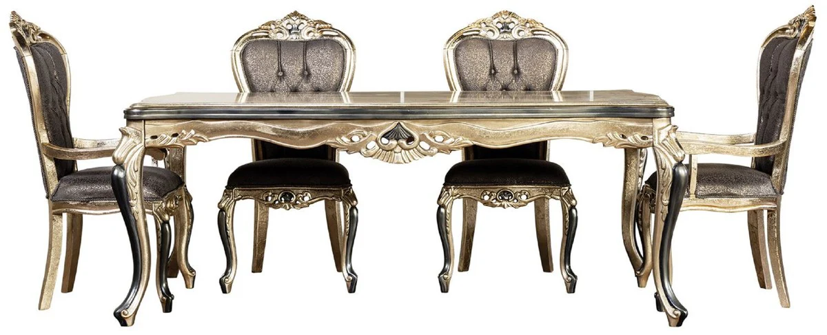 Luxus Barock Esstisch Antik Gold / Schwarz - Rechteckiger Barockstil Küchentisch - Luxus Esszimmer Möbel im Barockstil - Barock Esszimmer Möbel - Barock Einrichtung