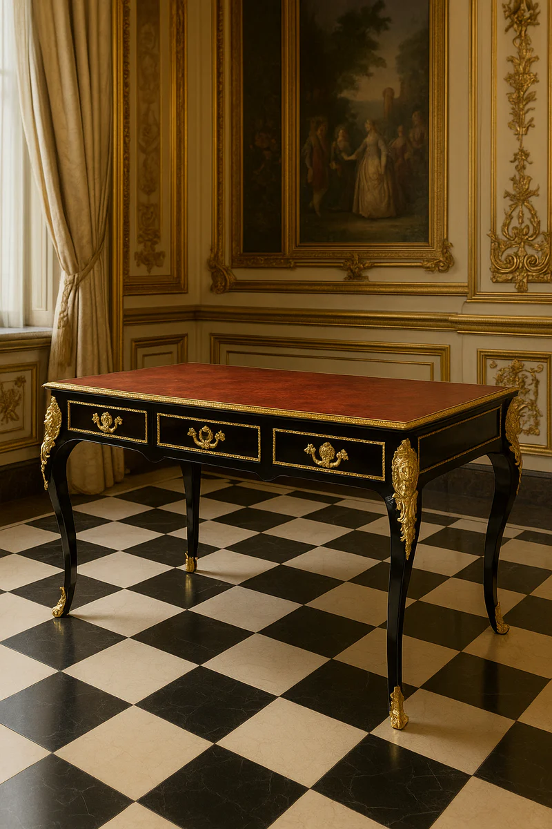 Luxus Barock Schreibtisch Schwarz / Gold / Bordeaux 143 cm - Barock Sekretär