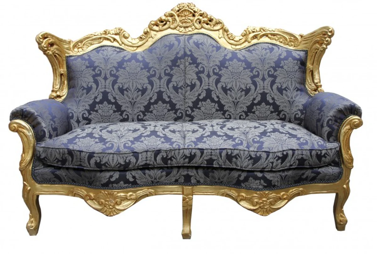 Barock Wohnzimmer Set Royal Blau Muster/ Gold - 3er Sofa+2er Sofa + 1 Sessel