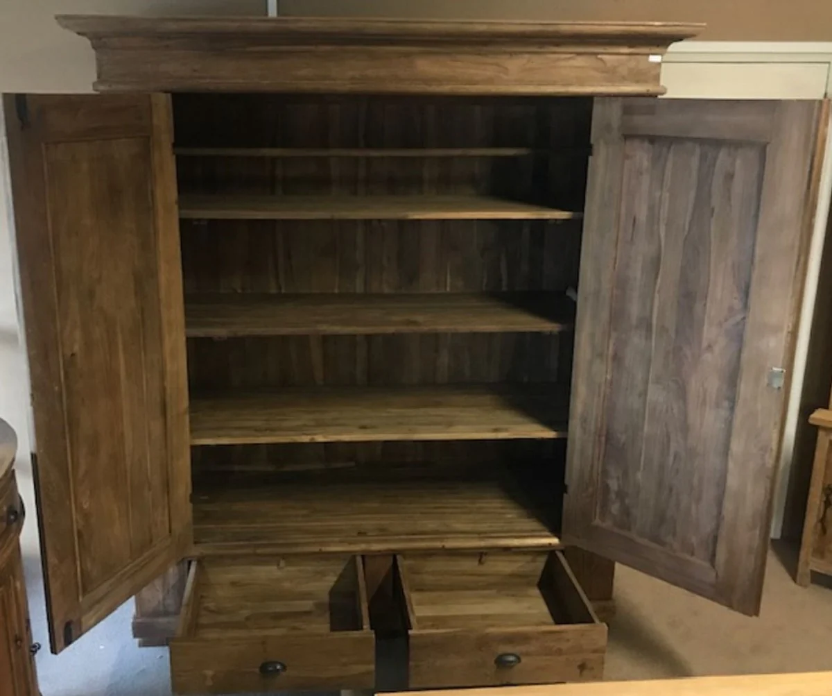 Landhausstil Teakholz Schlafzimmer Schrank Braun 188 cm