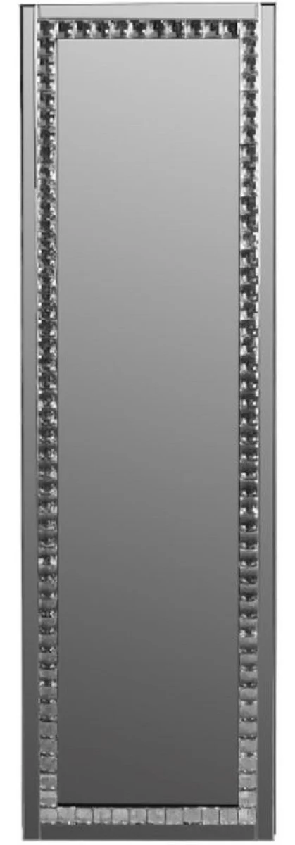 Luxus Schmuckschrank mit Spiegeltür Silber / Schwarz 35 x 9 x H. 120 cm - Luxus Kollektion