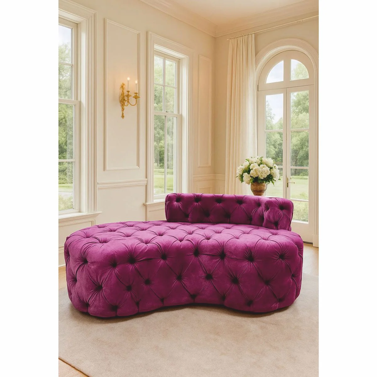Luxus Chesterfield Samt Chaiselongue Pink 170 cm - Chesterfield Möbel