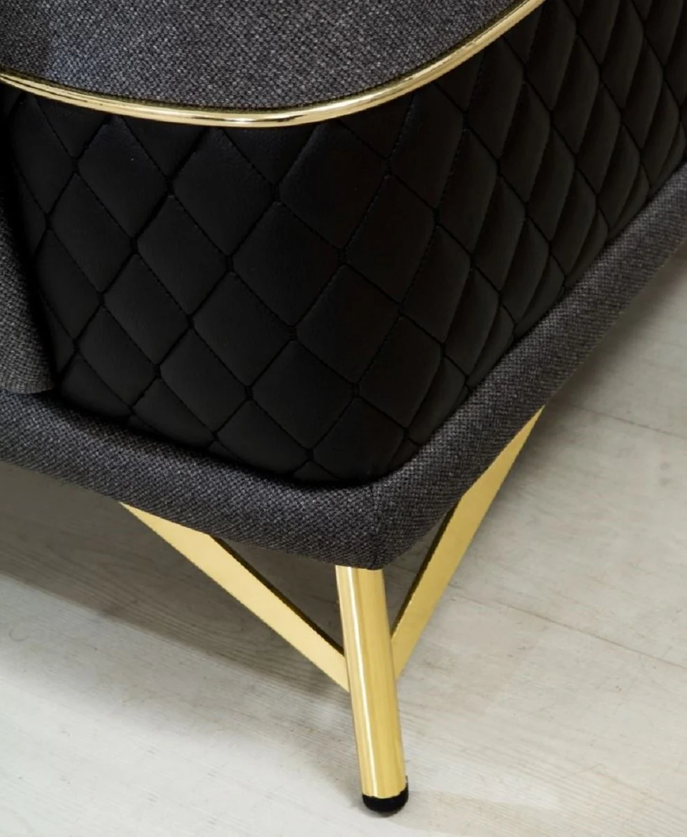 Luxus Schlafsofa Grau / Schwarz / Gold 220 x 90 x H. 80 cm - Modernes Wohnzimmer Sofa - Wohnzimmer Möbel