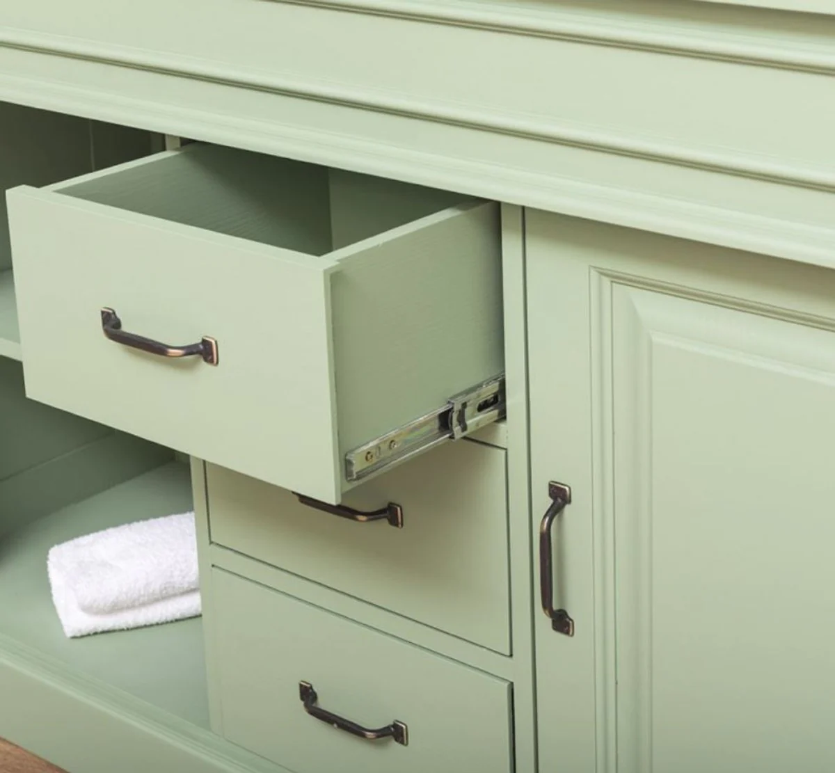 Landhausstil Badezimmer Set Hellgrün - 1 Doppelwaschtisch & 1 Wandspiegel - Landhausstil Badezimmer Möbel