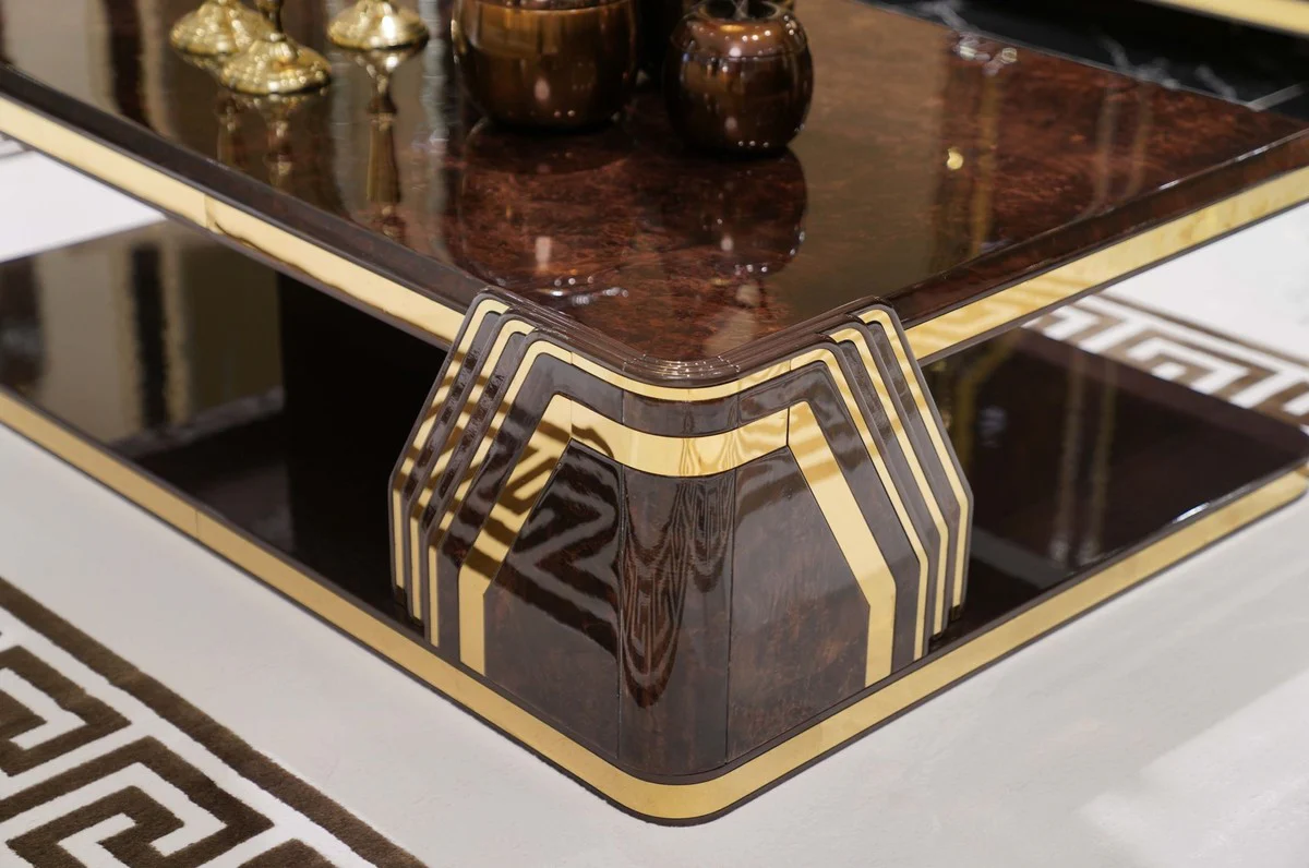 Luxus Art Deco Couchtisch Braun / Gold - Rechteckiger Wohnzimmertisch - Wohnzimmer Möbel - Art Deco Möbel - Luxus Möbel - Luxus Einrichtung - Wohnzimmer Einrichtung