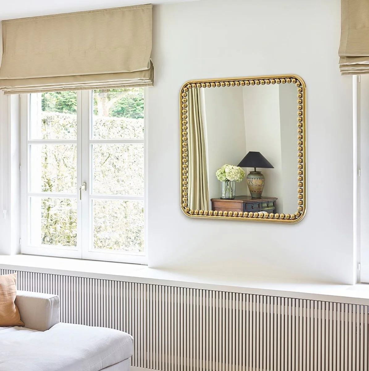 Luxus Wandspiegel Gold 95 x 3 x H. 95 cm - Quadratischer Wohnzimmer Spiegel mit Metallrahmen - Schlafzimmer Spiegel - Badezimmer Spiegel - Garderoben Spiegel - Luxus Kollektion