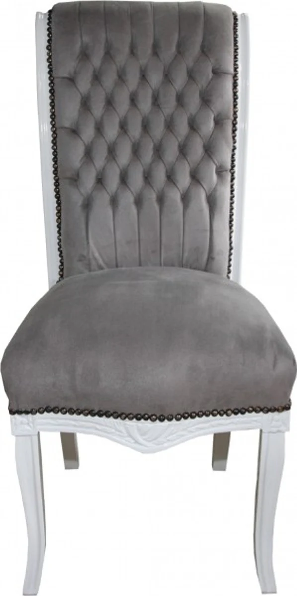 Barock Hochlehner Esszimmer Stuhl Grau/Weiss - Hochlehnstuhl Möbel- Barock Möbel