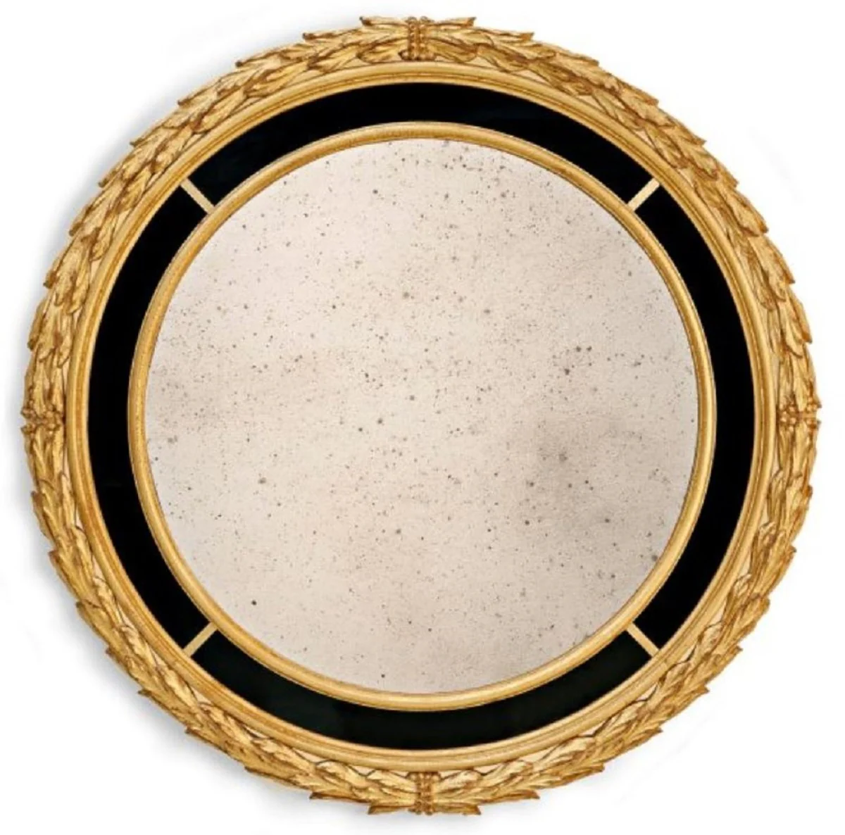 Luxus Barock Spiegel Antik Gold / Schwarz - Runder italienischer Barockstil Wandspiegel mit antikem Spiegelglas - Luxus Möbel im Barockstil - Luxus Qualität - Made in Italy